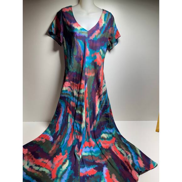 Soft Surroundings Women’s Artsy Festival Midi Dress Sz L V Neck Short Sleeve - Picture 5 of 7